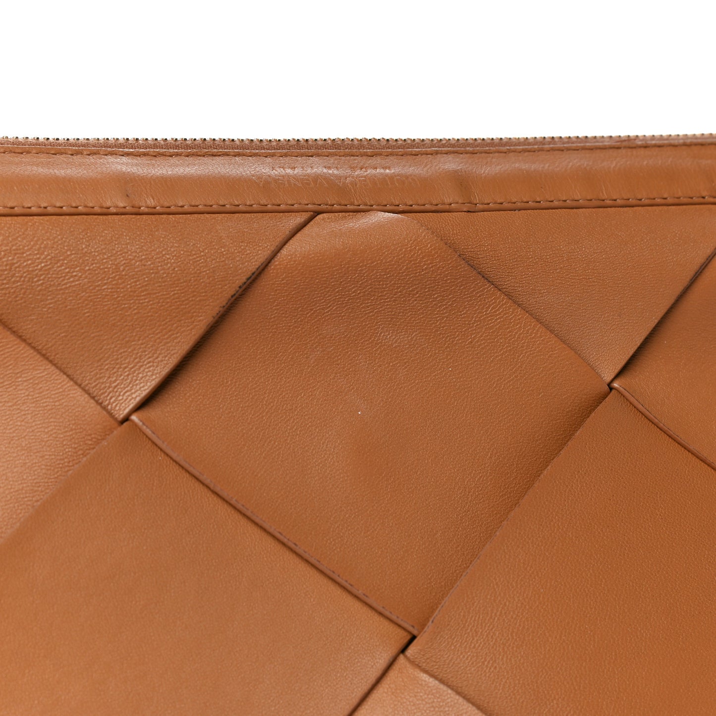 Nappa Maxi Blown Up Intrecciato Pouch Clutch Caramel