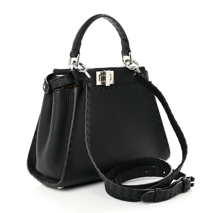 Fendi Cuoio Romano Selleria Bi-Color Mini Peekaboo Iconic Satchel Black Mou 3 of 10