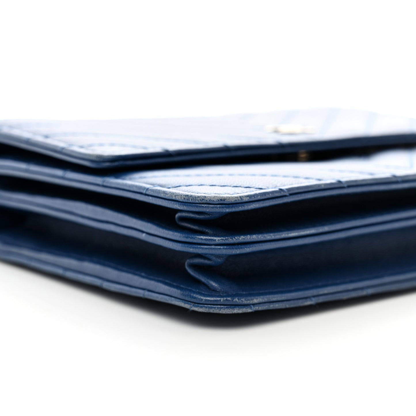 Lambskin Chevron Quilted Square Wallet On Chain WOC Blue