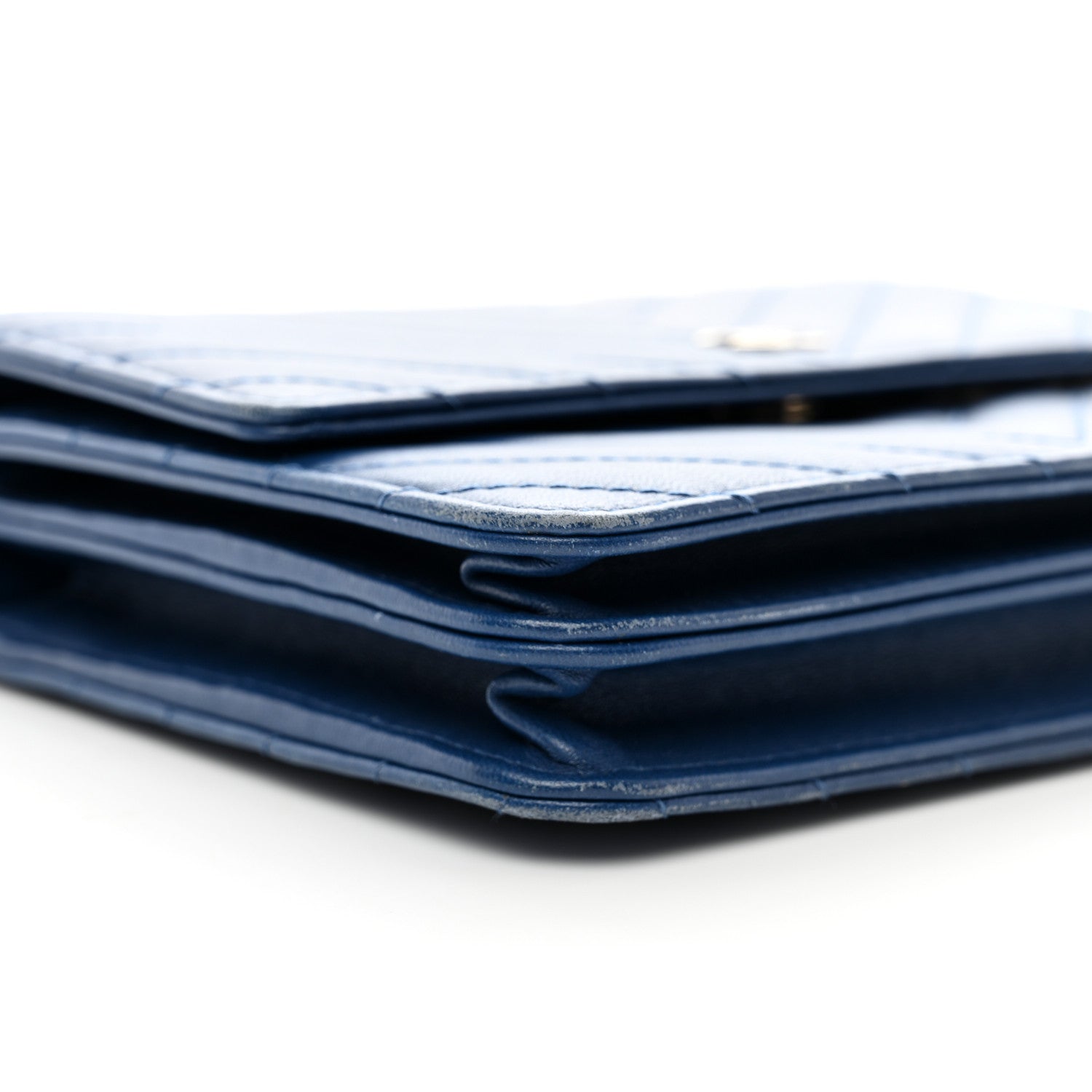 Chanel Lambskin Chevron Quilted Square Wallet On Chain WOC Blue 10 of 11