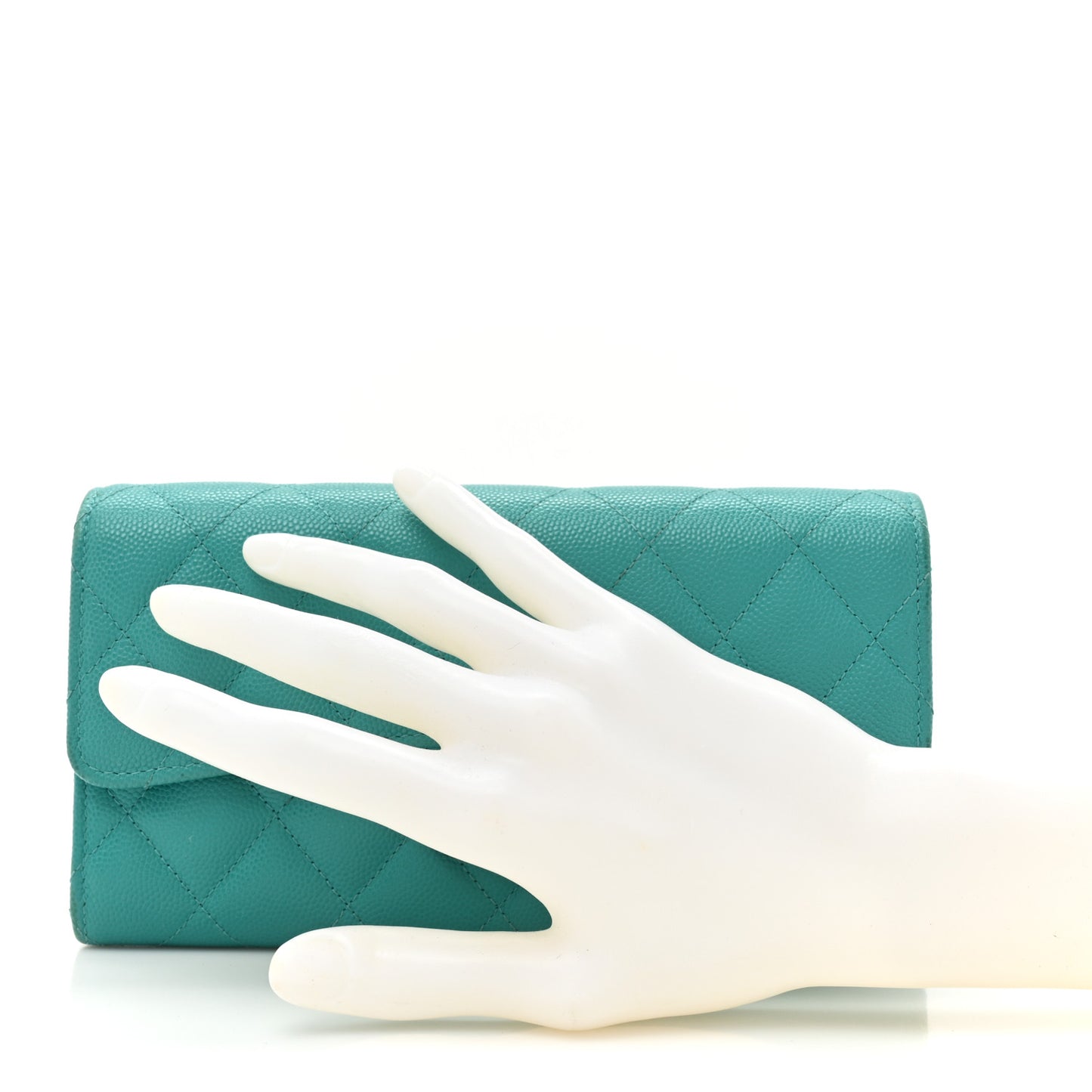 Caviar Quilted Large Gusset Flap Wallet Turquoise