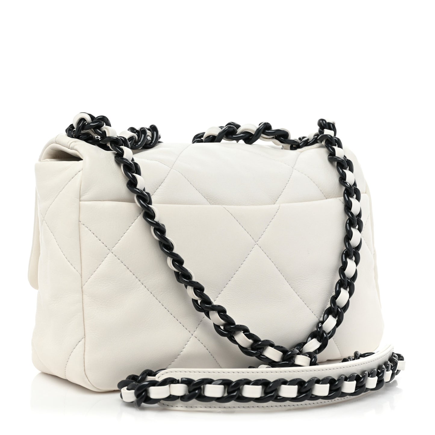 Glossy Calfskin Quilted Medium Chanel 19 Flap White Black