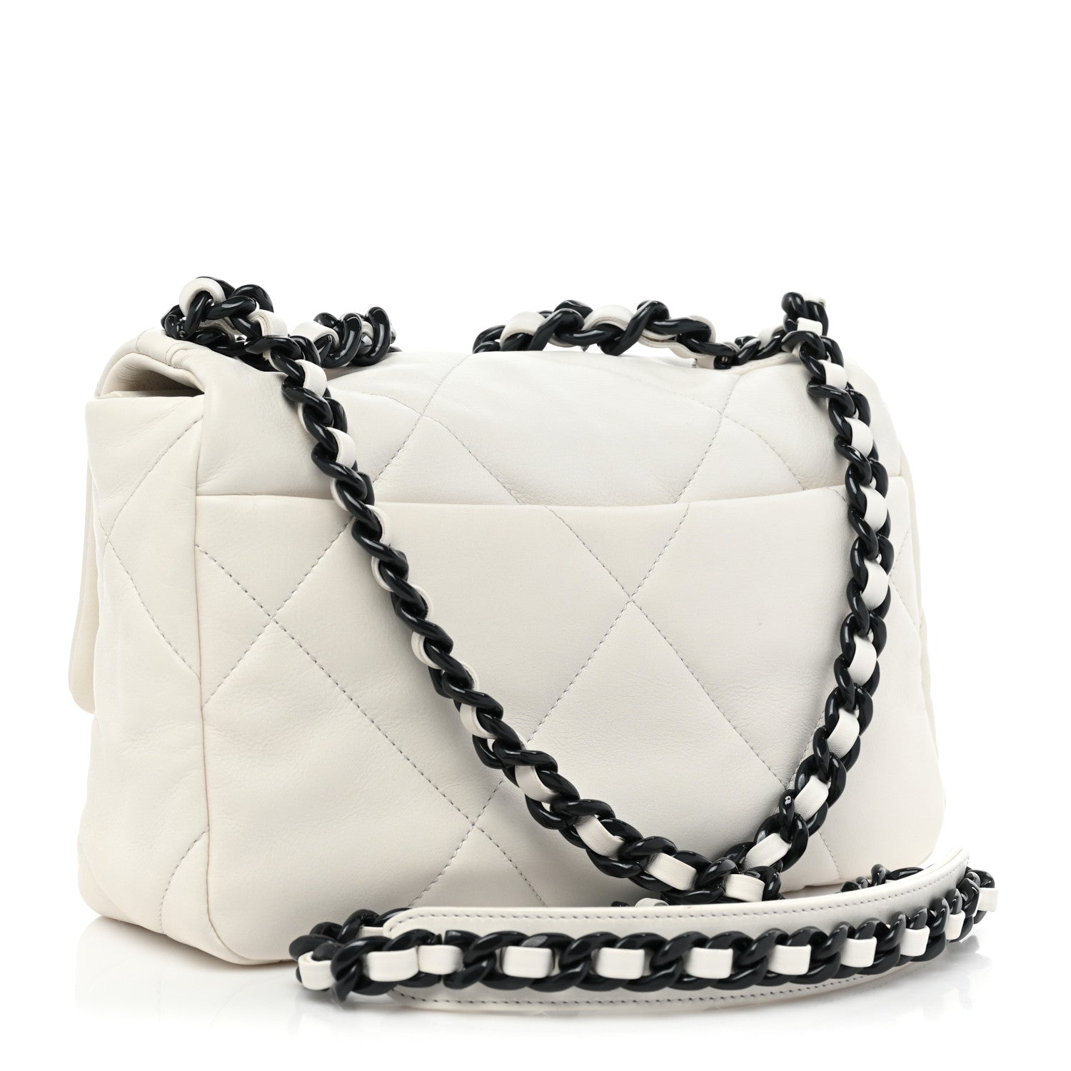 Chanel Glossy Calfskin Quilted Medium Chanel 19 Flap White Black 3 of 8