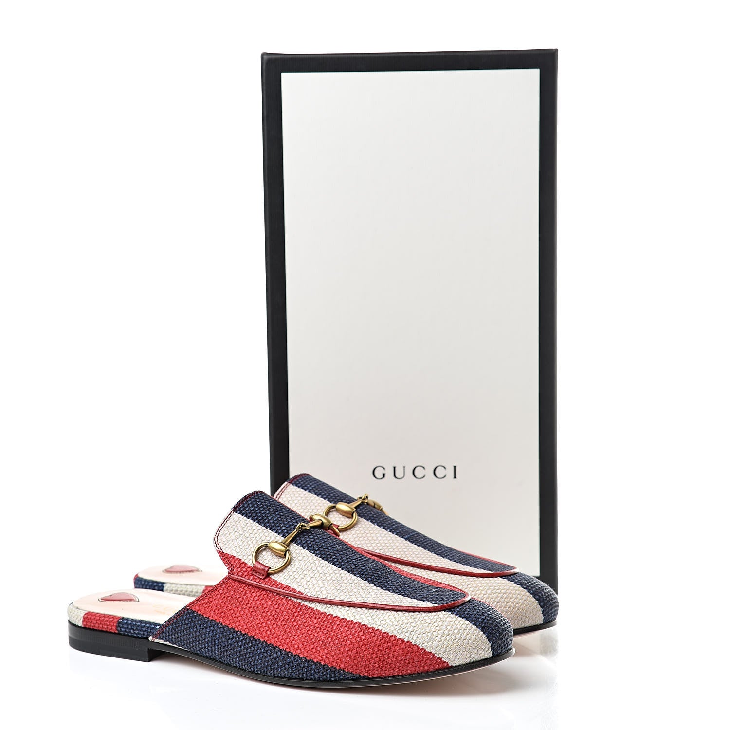 Gucci Canvas Sylvie Stripe Womens Princetown Slippers 38 Mystic White Hibiscus Red Maritime 8 of 8
