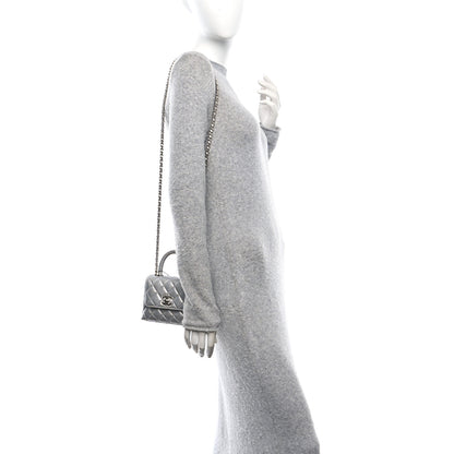 Chanel Metallic Caviar Quilted Coco Handle Clutch With Chain Silver 2 of 11