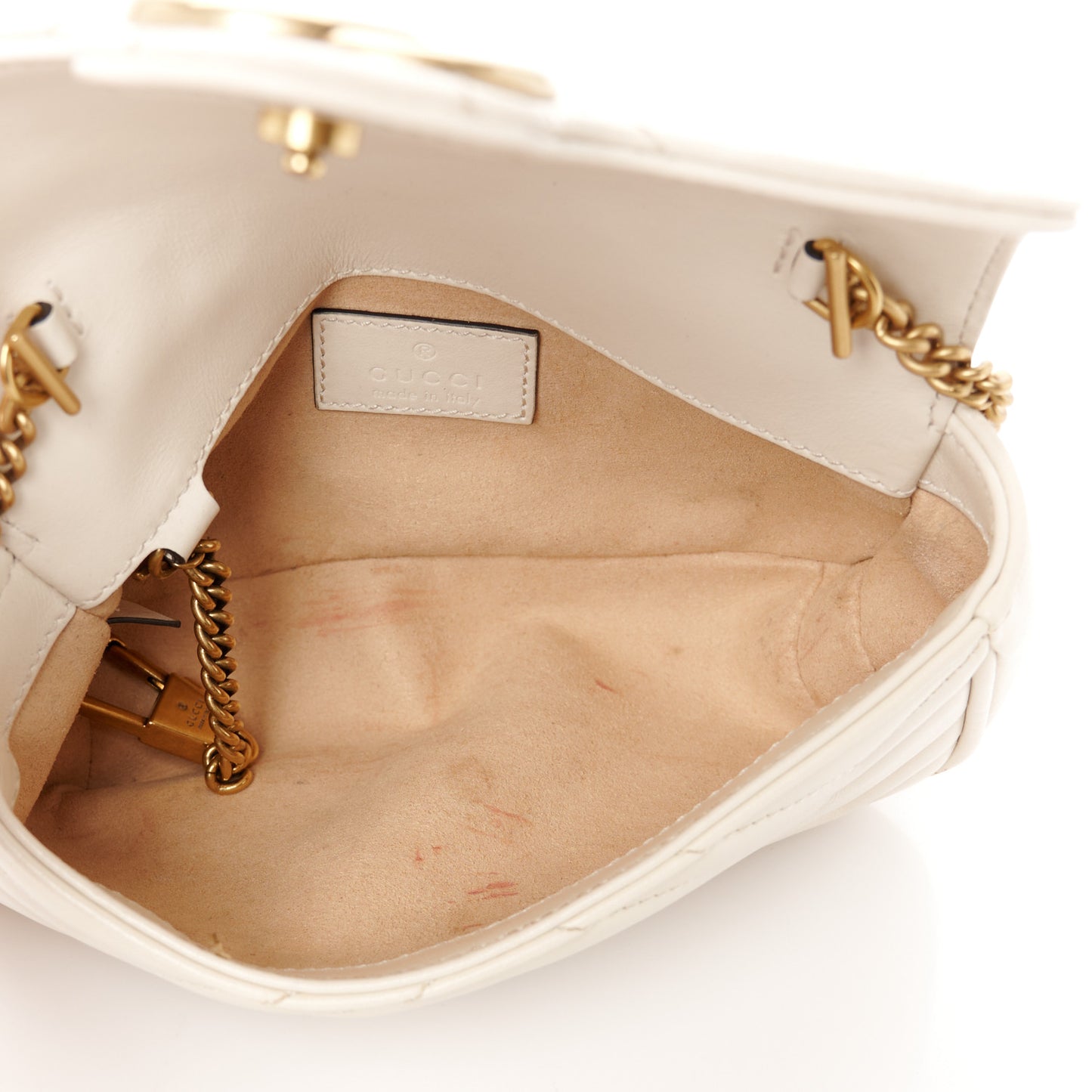 Calfskin Matelasse Super Mini GG Marmont Shoulder Bag White