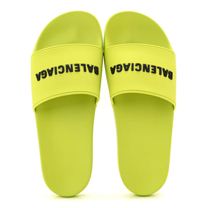 Balenciaga Rubber Mens Logo Pool Slide Sandals 44 Fluo Yellow 2 of 9