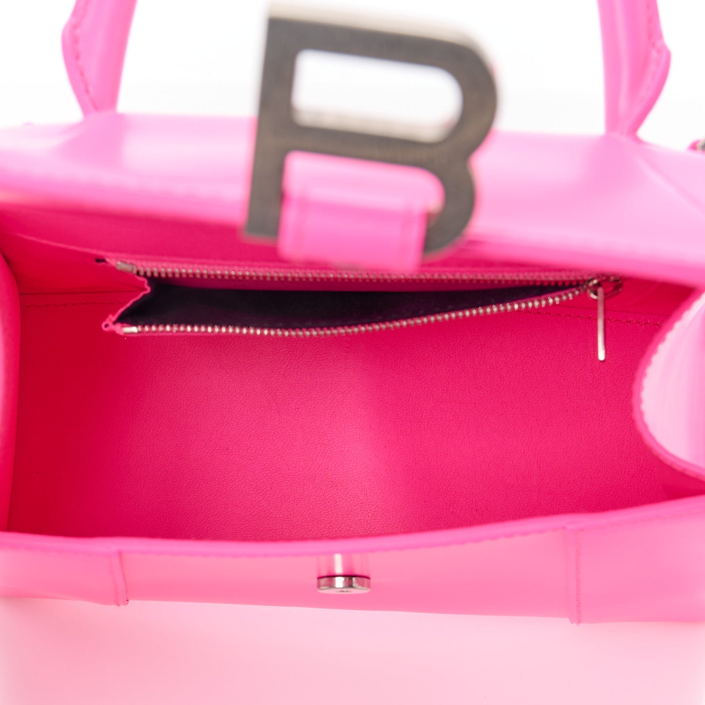 Shiny Box Calfskin Small Hourglass Top Handle Bag Fluo Pink