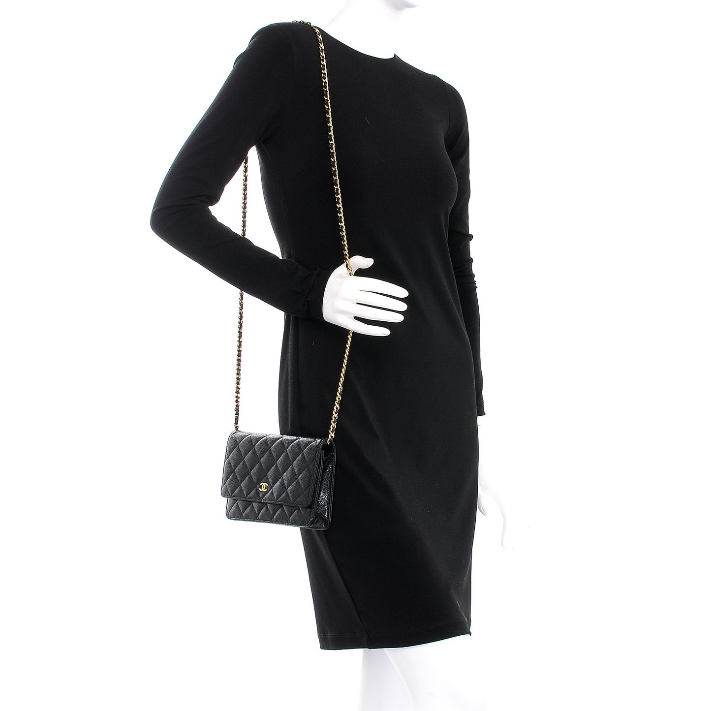 Caviar Quilted Wallet On Chain WOC Black