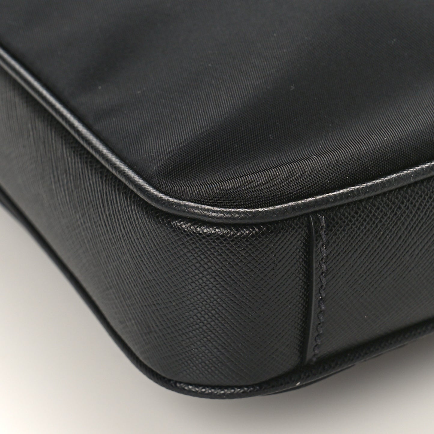 Tessuto Nylon Saffiano Metal Triangle Logo Work Bag Black