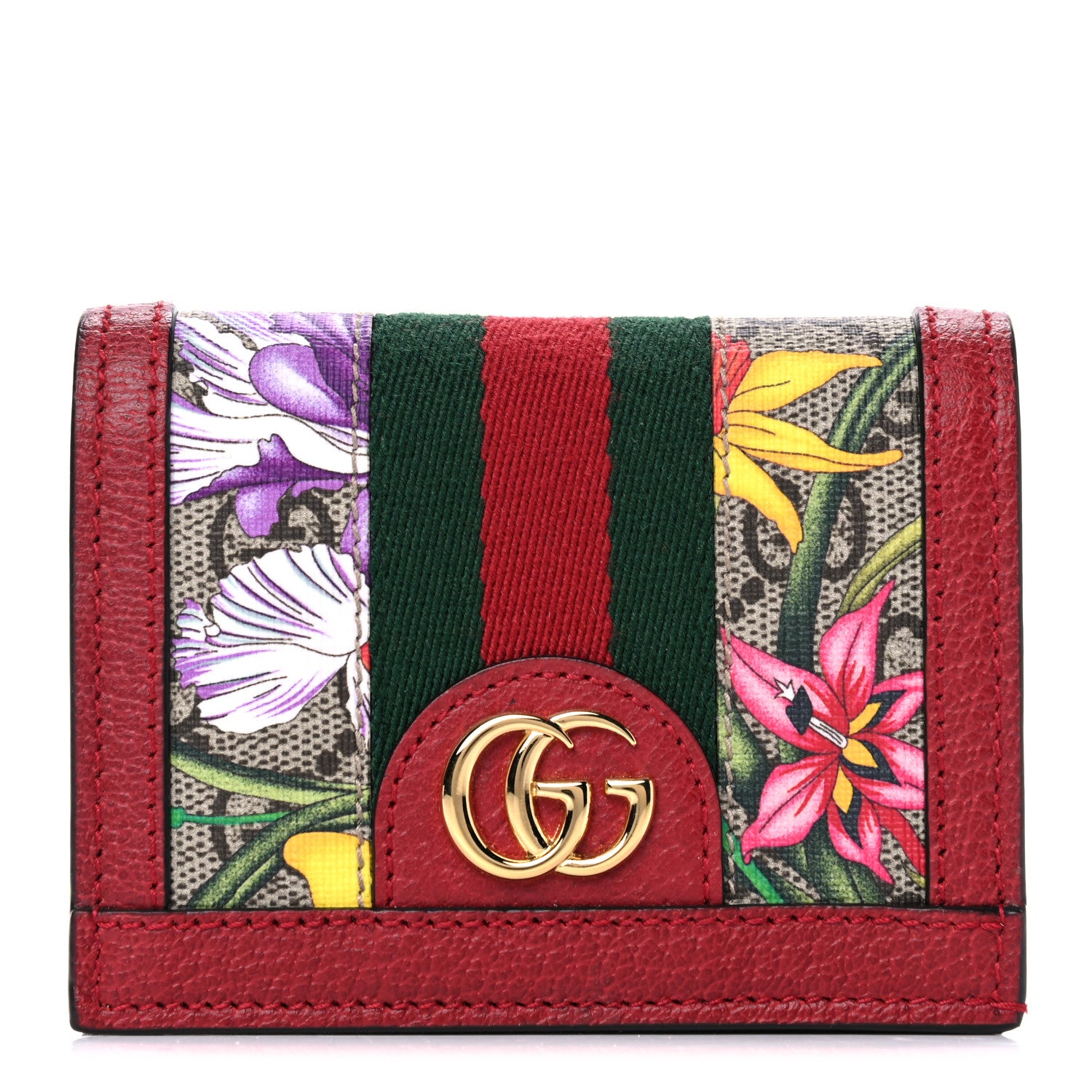 Gucci GG Supreme Monogram Flora Web Ophidia Card Case Red 1 of 9