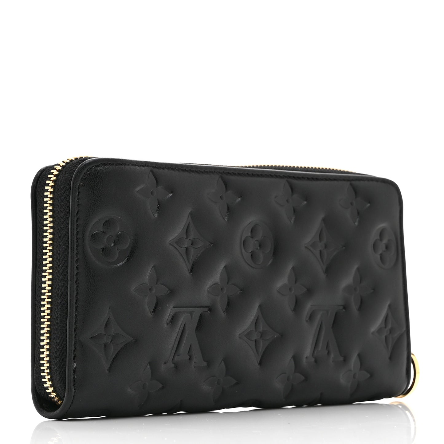 Lambskin Embossed Monogram Coussin Zippy Wallet Black