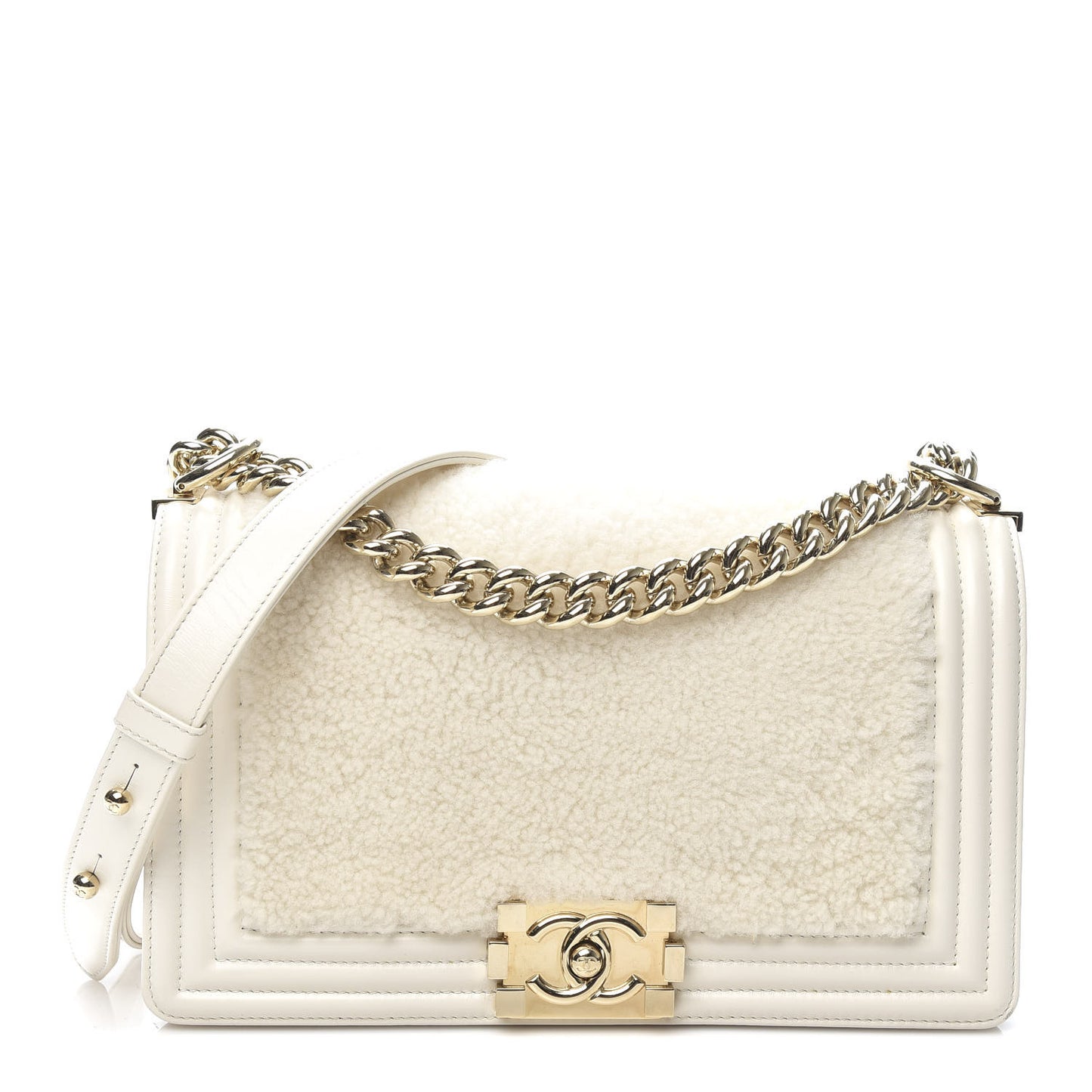 Shearling Sheepskin Medium Boy Flap White