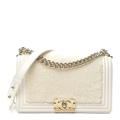 Chanel Shearling Sheepskin Medium Boy Flap White 1 of 9