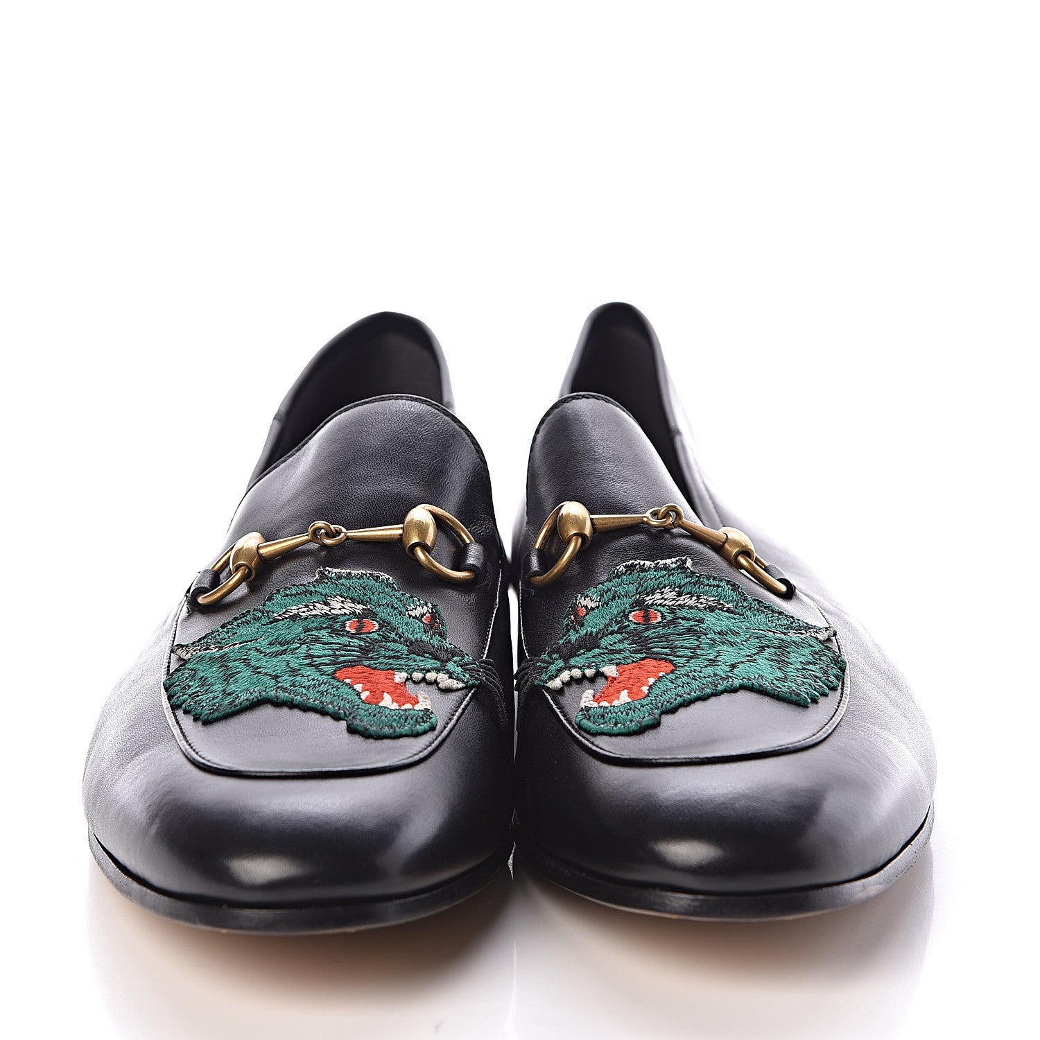 Gucci Lambskin Wolf Embroidered Mens Brixton Horsebit Loafers 14 Black 2 of 8