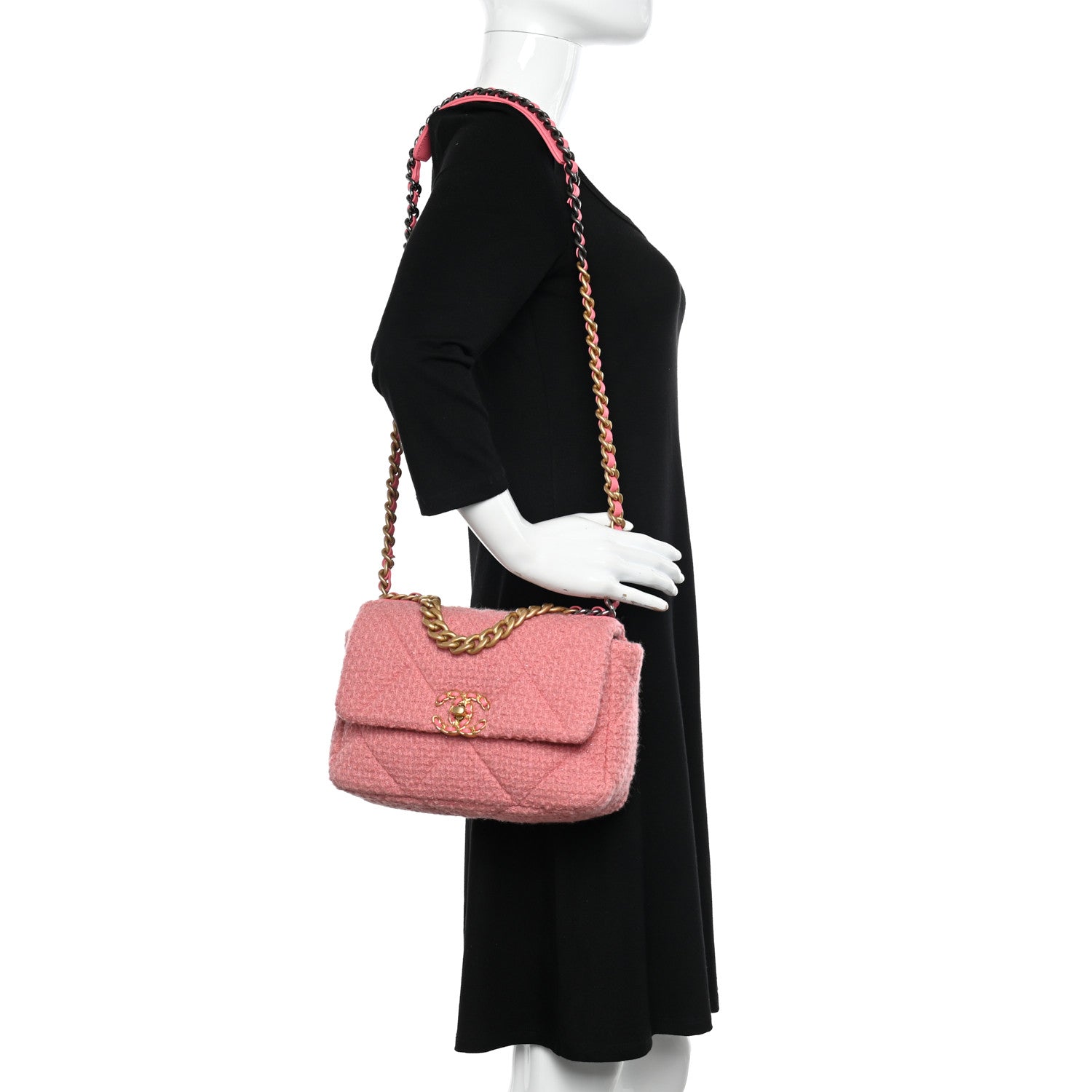 Chanel Metallic Tweed Quilted Medium Chanel 19 Flap Pink 2 of 10