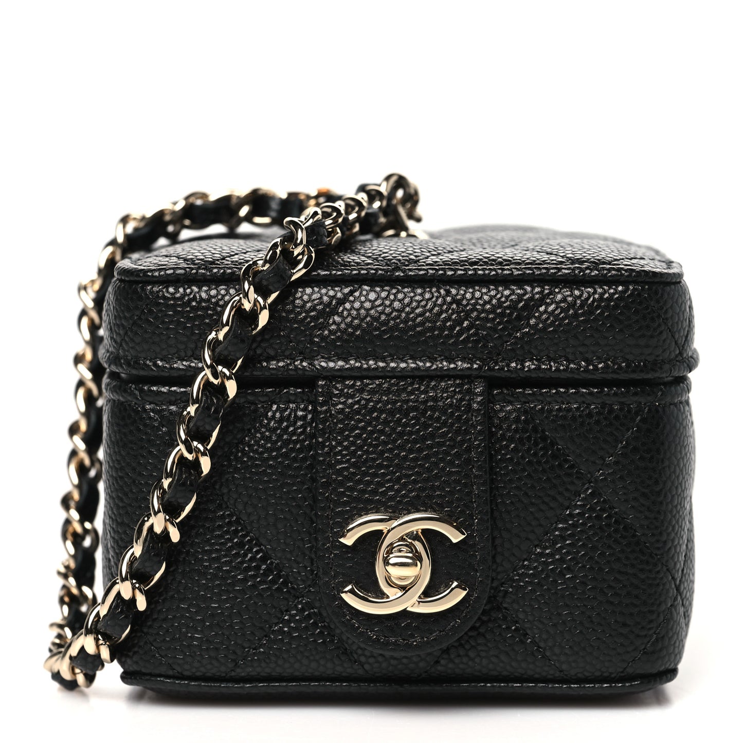Caviar Quilted Mini Vanity Wrist Case With Chain Black