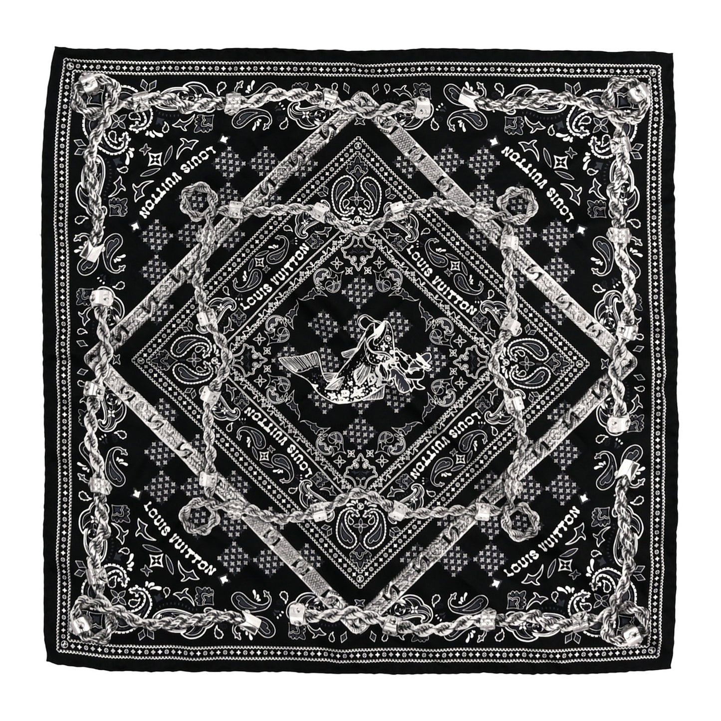 Silk Monogram Tie Up Bandana Black