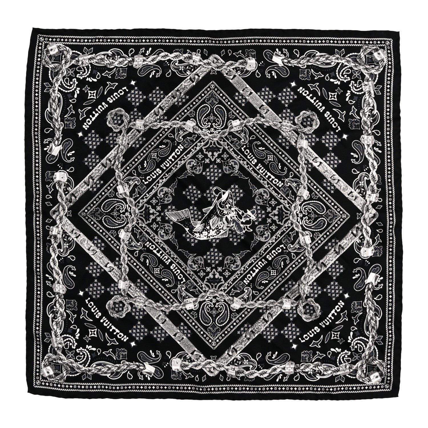 Louis Vuitton Silk Monogram Tie Up Bandana Black 1 of 3