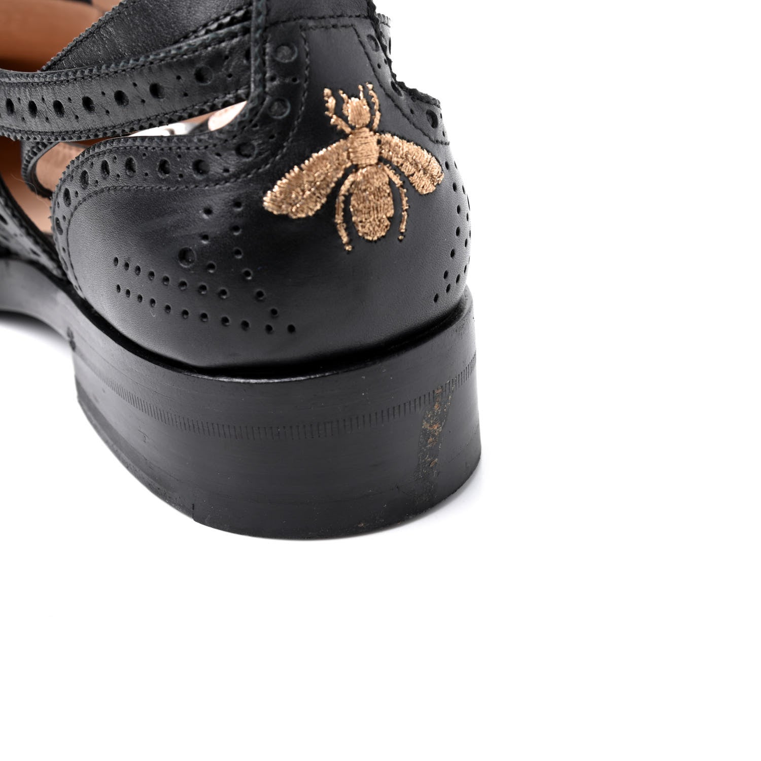 Gucci Calfskin Bee Embroidered Womens Queercore Brogue Wingtip Monk Strap Loafers 39 Black 11 of 13