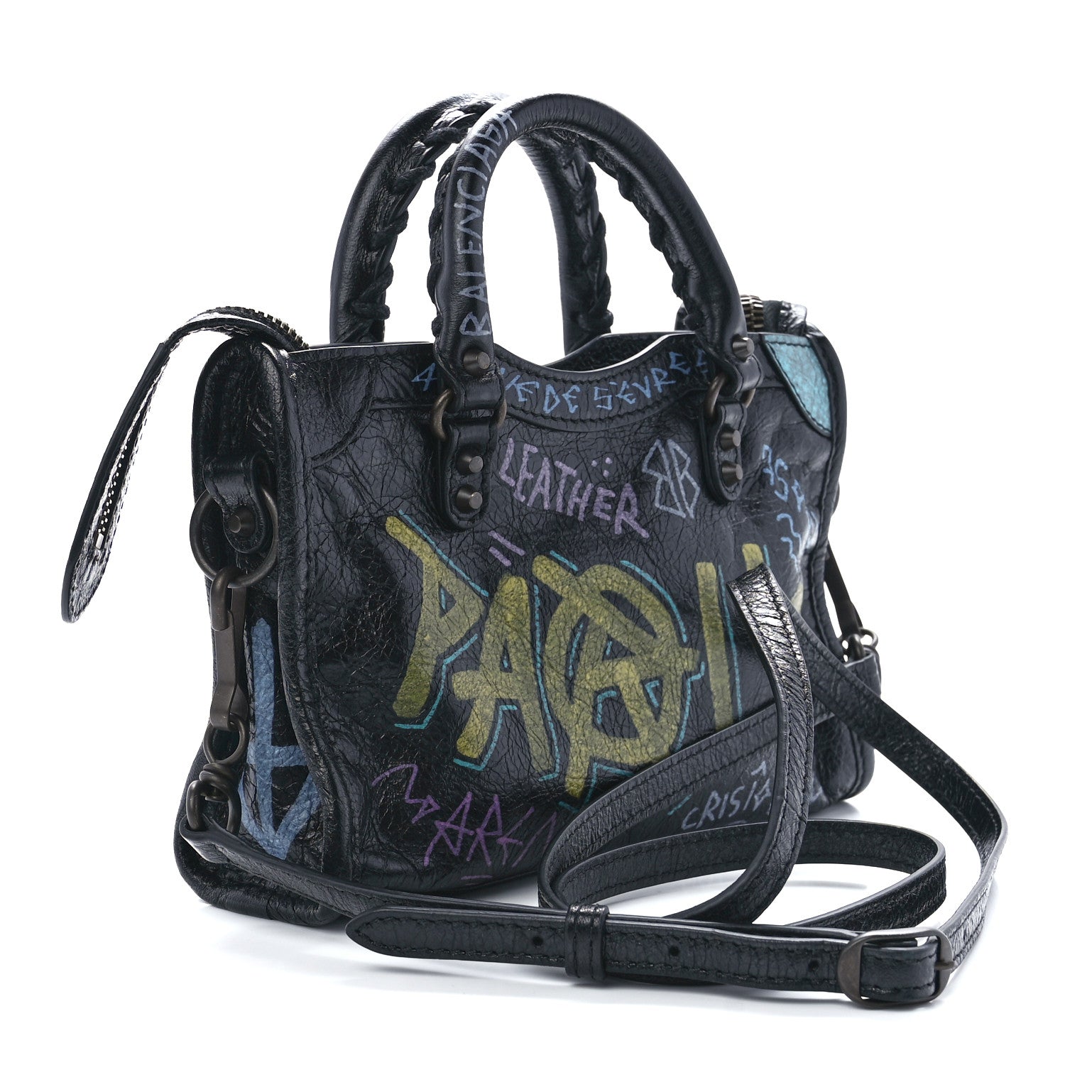 Balenciaga Agneau Graffiti Classic Hardware Nano City Black Multicolor 4 of 12