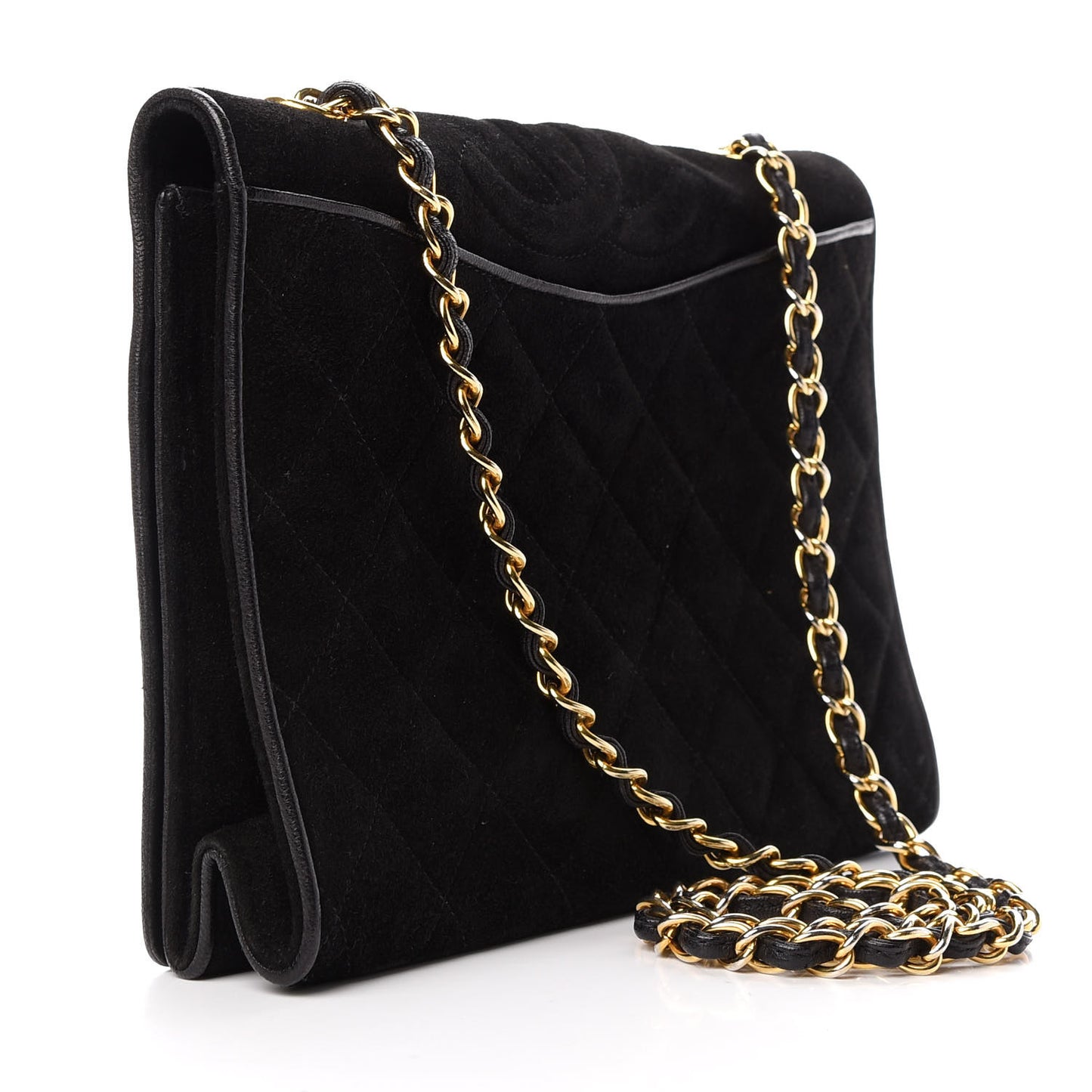 Suede Quilted CC Small Single Flap Black