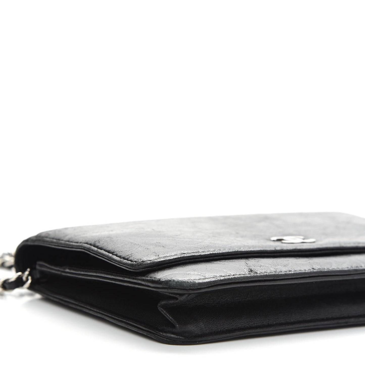 Lambskin Camellia Embossed Wallet on Chain WOC Black