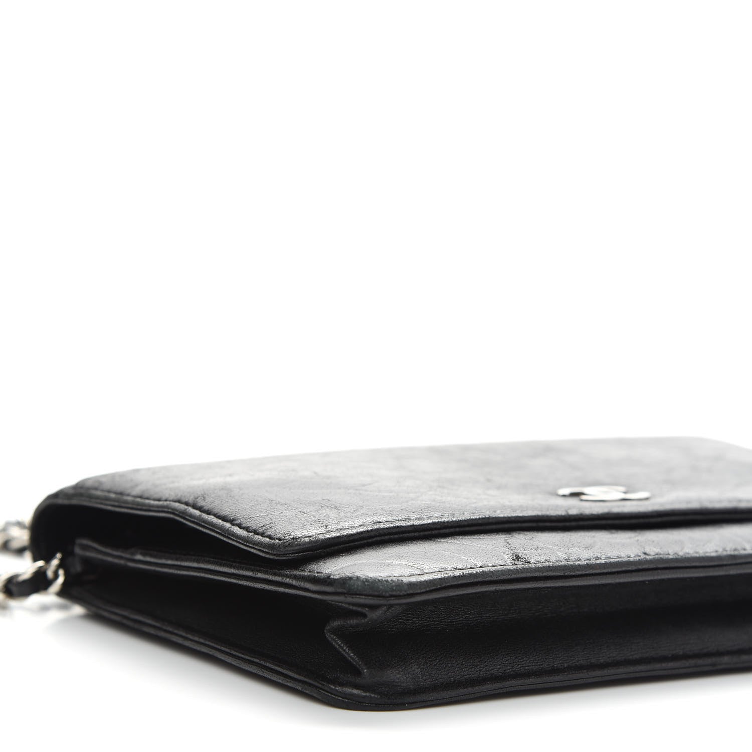 Chanel Lambskin Camellia Embossed Wallet on Chain WOC Black 9 of 11