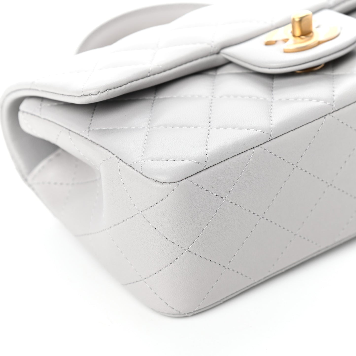 Lambskin Quilted Mini Top Handle Rectangular Flap Grey
