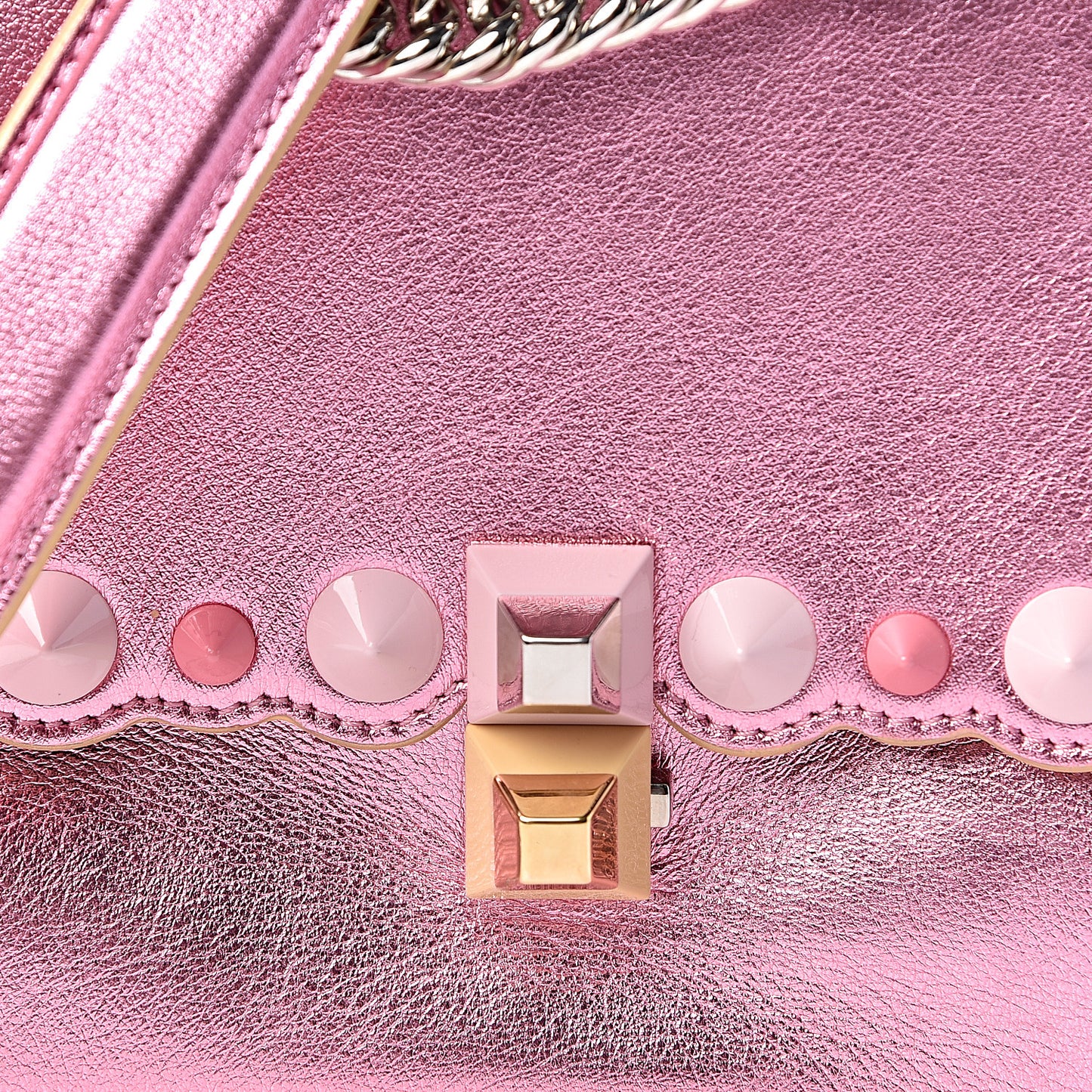 Vitello Catalan Mirror Scalloped Multi Studded Small Kan I Shoulder Bag Fuxia Chiaro
