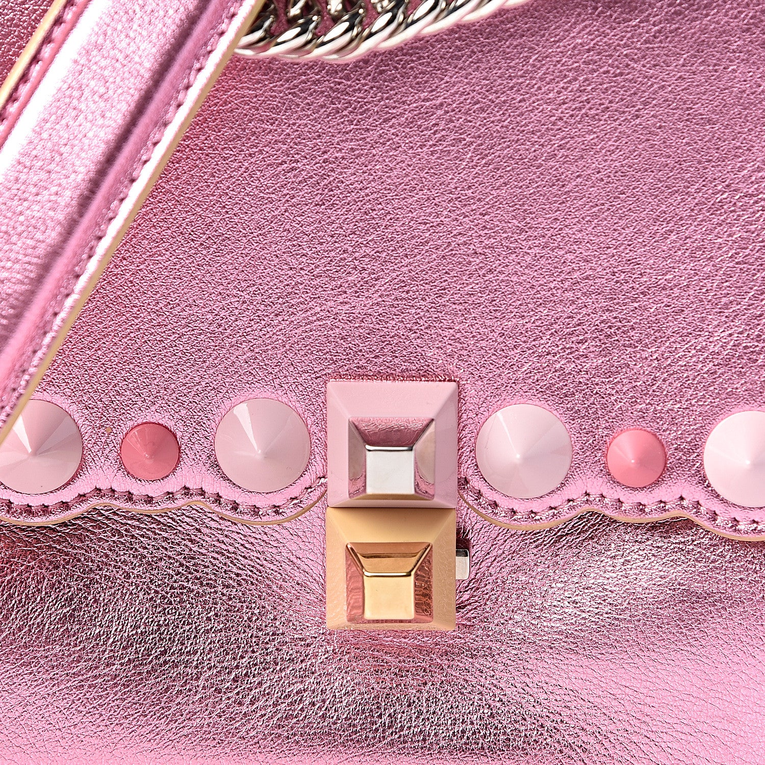 Fendi Vitello Catalan Mirror Scalloped Multi Studded Small Kan I Shoulder Bag Fuxia Chiaro 10 of 10