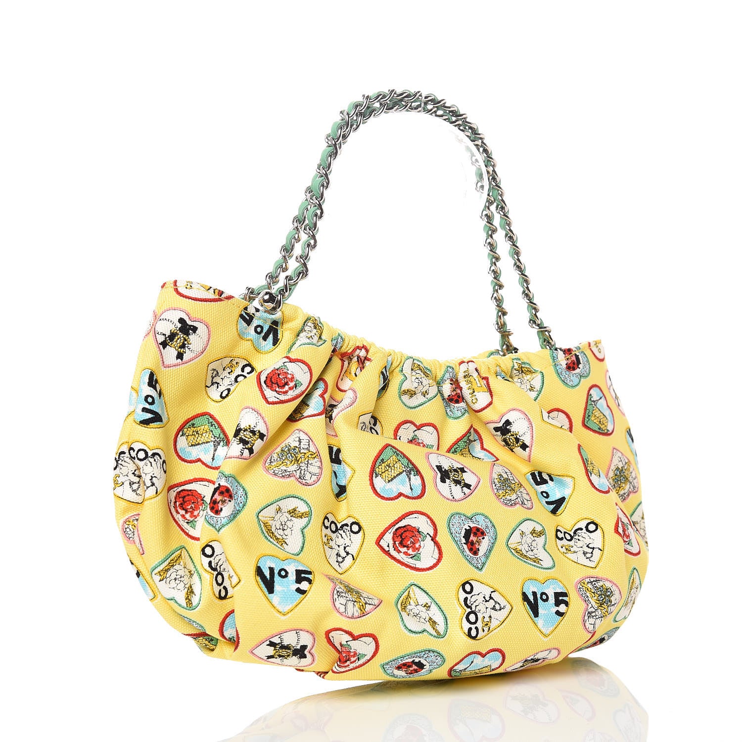 Chanel Canvas Coco Hearts Shoulder Bag Yellow 3 of 8