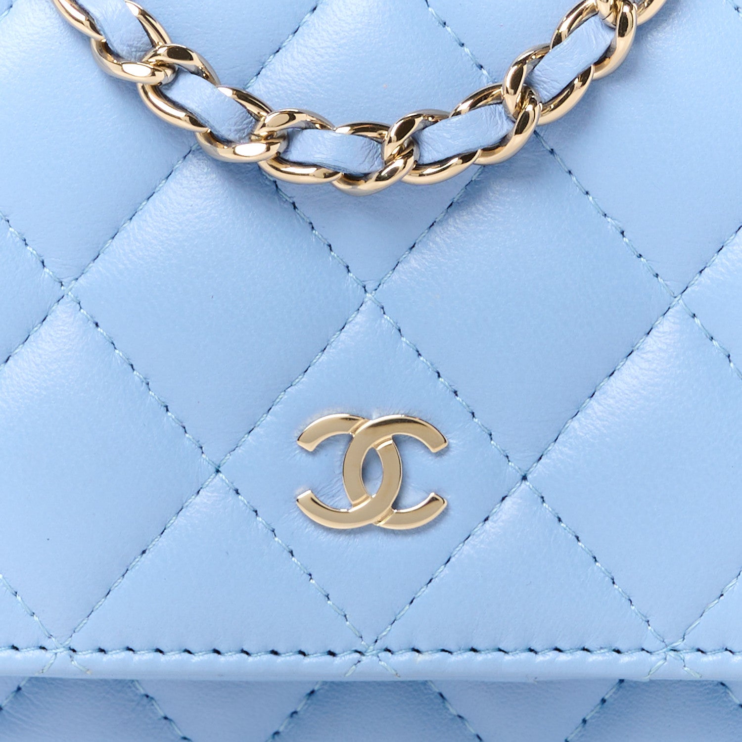 Chanel Lambskin Quilted Mini Wallet On Chain WOC Light Blue 8 of 11