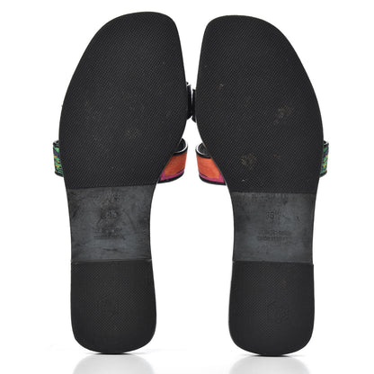 Hermes Cotton Canvas Tropical Modernisme Oran Sandals 36.5 Black 5 of 8