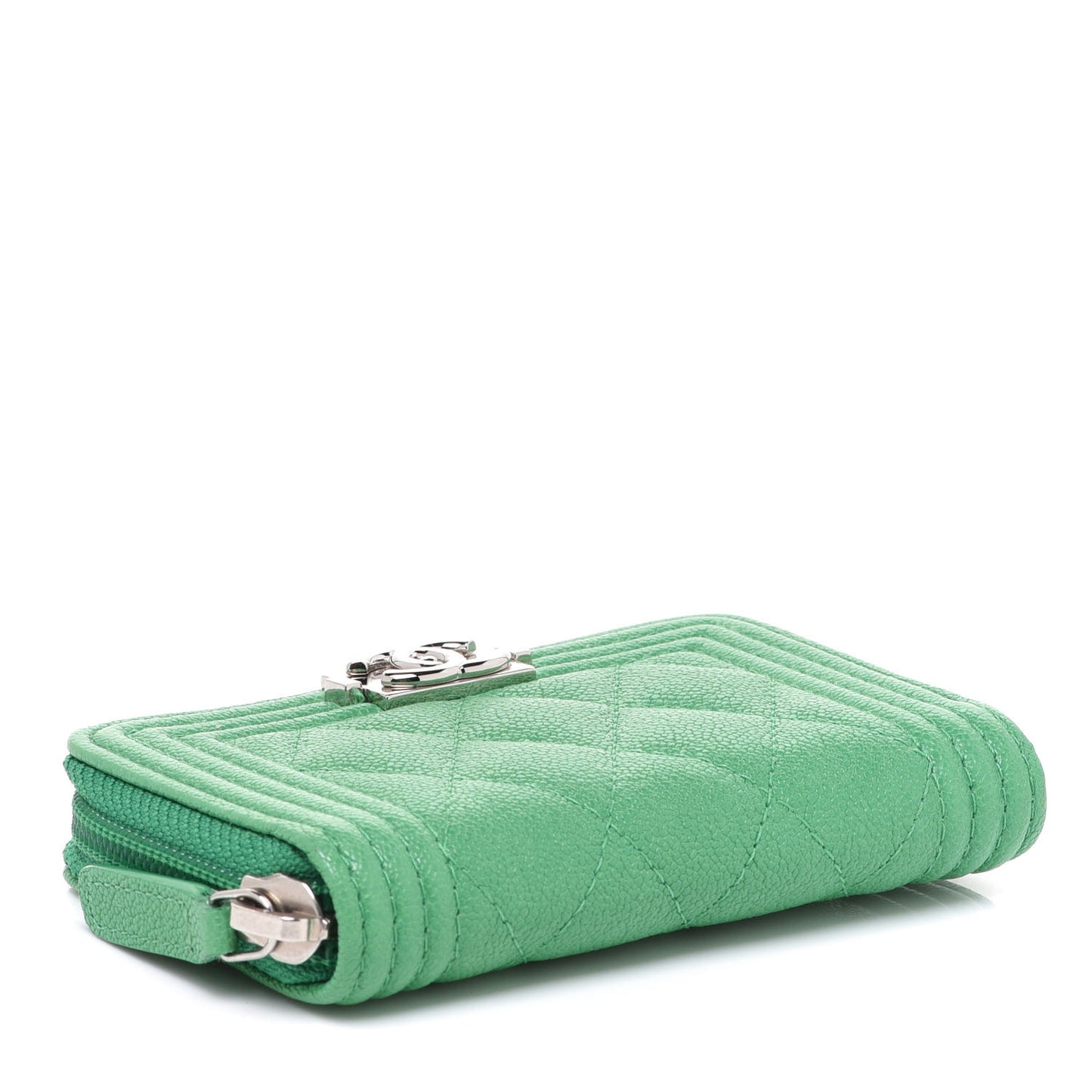 Caviar Quilted Boy Zip Around Coin Purse Wallet Green