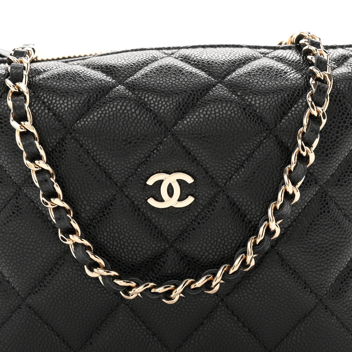 Caviar Quilted Hobo Clutch With Chain Black