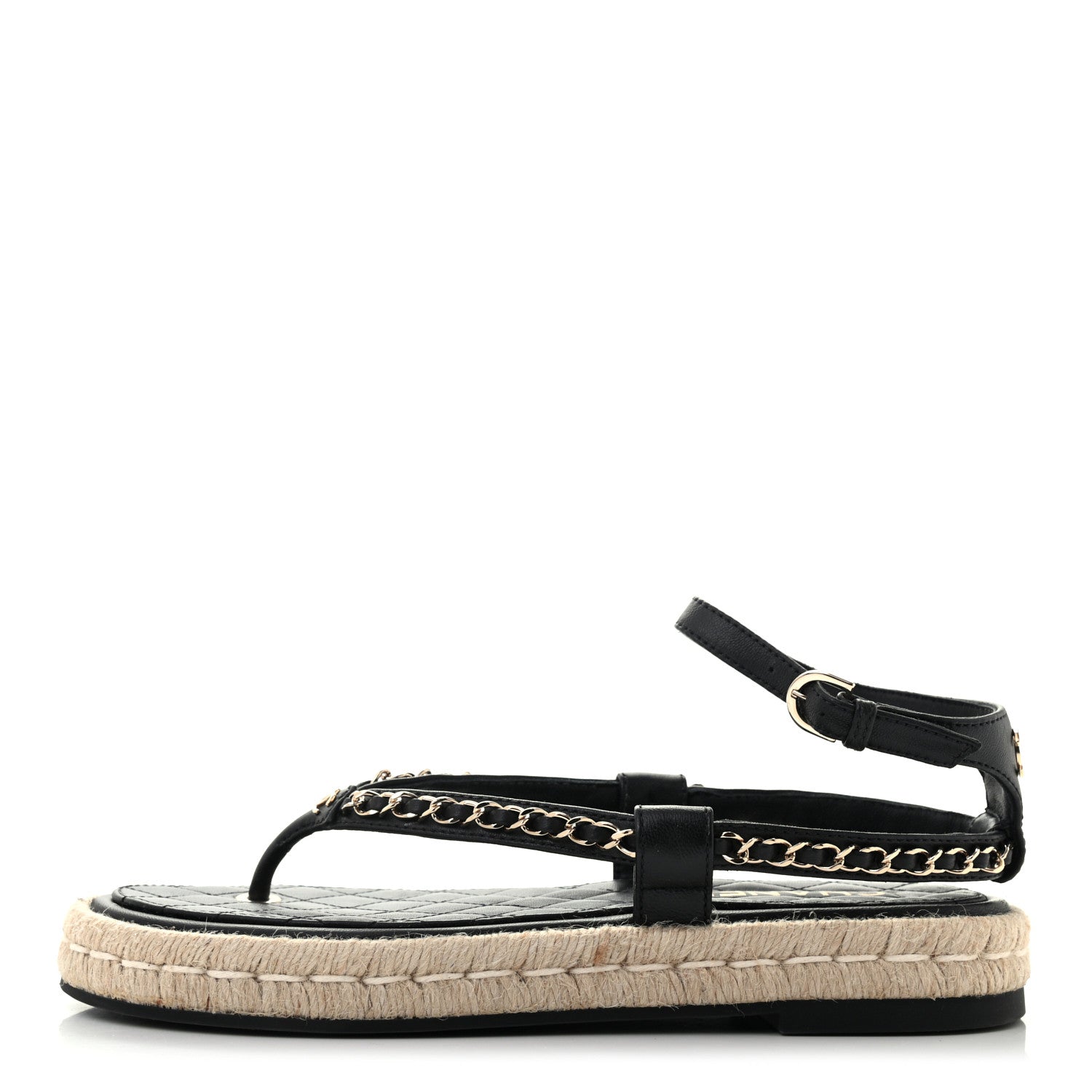 Chanel Lambskin Chain CC Thong Espadrille Sandals 39 Black 1 of 8