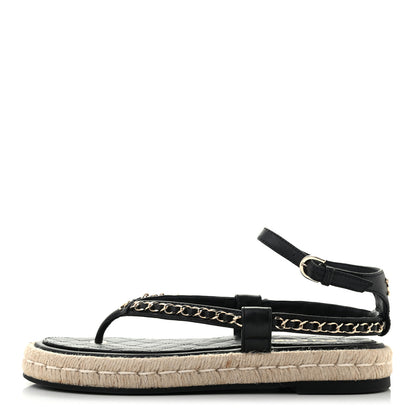 Chanel Lambskin Chain CC Thong Espadrille Sandals 39 Black 1 of 8