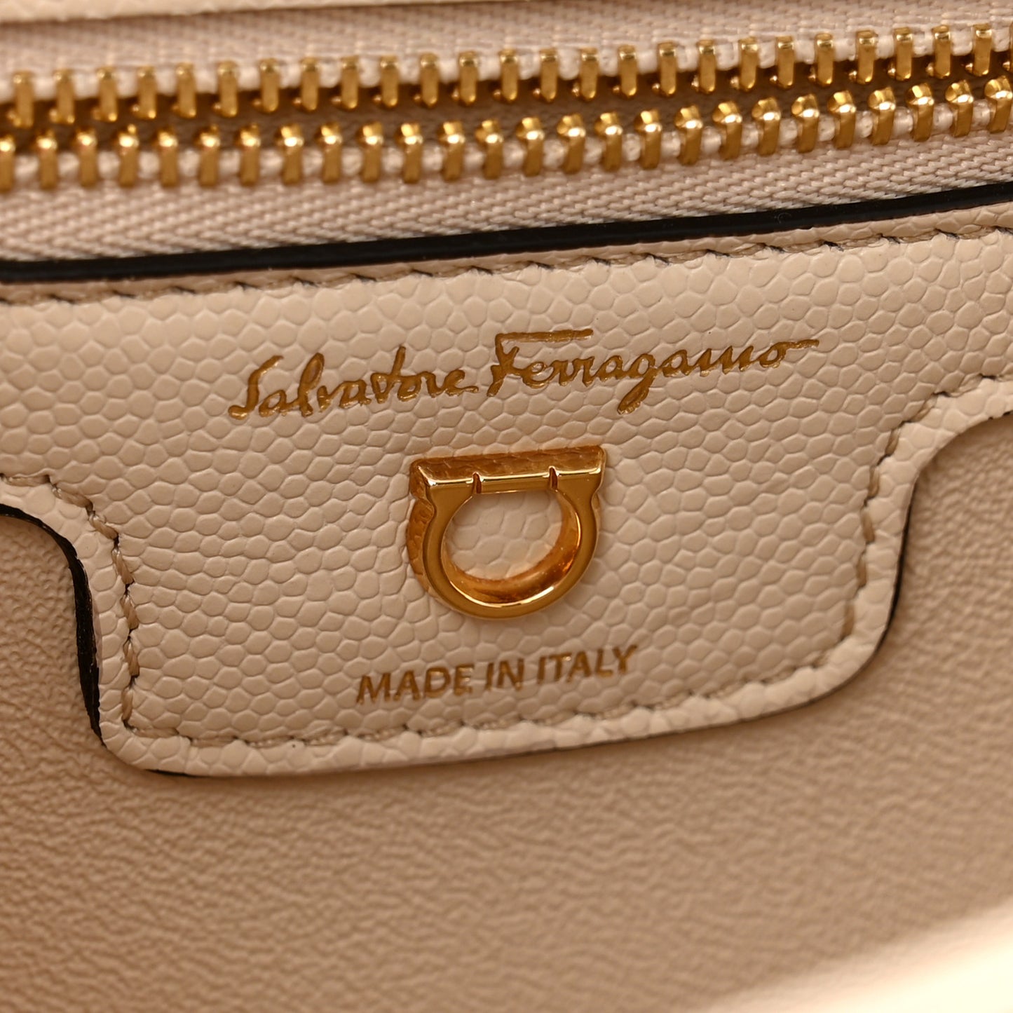 Calfskin Quilted Gancini Flap Bag Bone