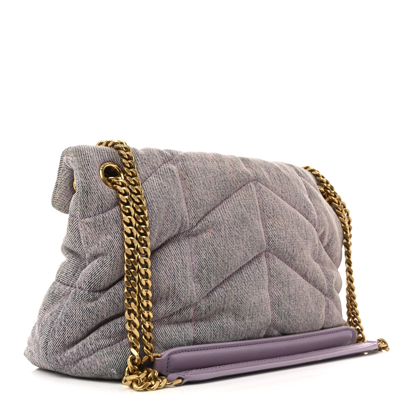 Denim Quilted Small Loulou Puffer Monogram Chain Satchel Bleached Lilac