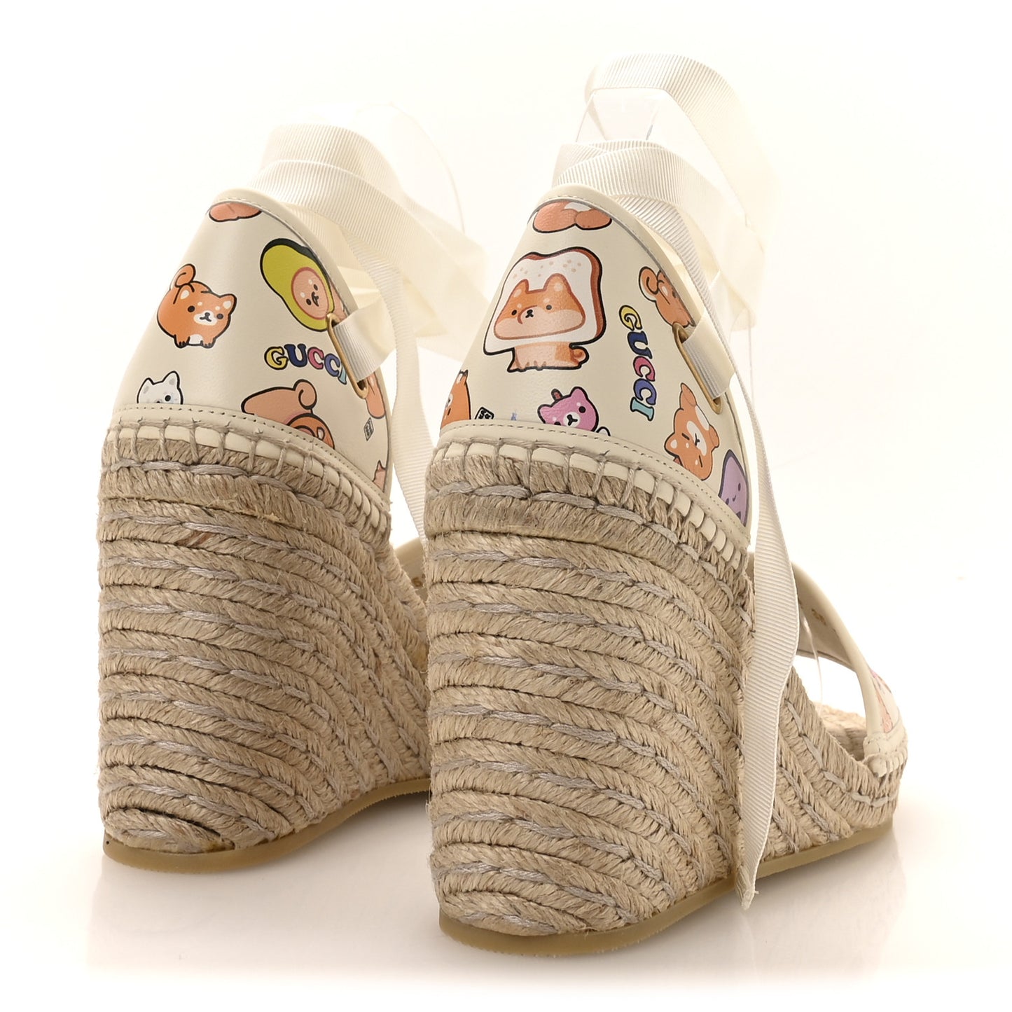 Miro Soft Calfskin Printed Ankle Wrap Platform Espadrille Wedge Sandals 38 Ivory Sushi 38 Ivory Sushi