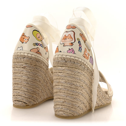 Gucci Miro Soft Calfskin Printed Ankle Wrap Platform Espadrille Wedge Sandals 38 Ivory Sushi 38 Ivory Sushi 5 of 9