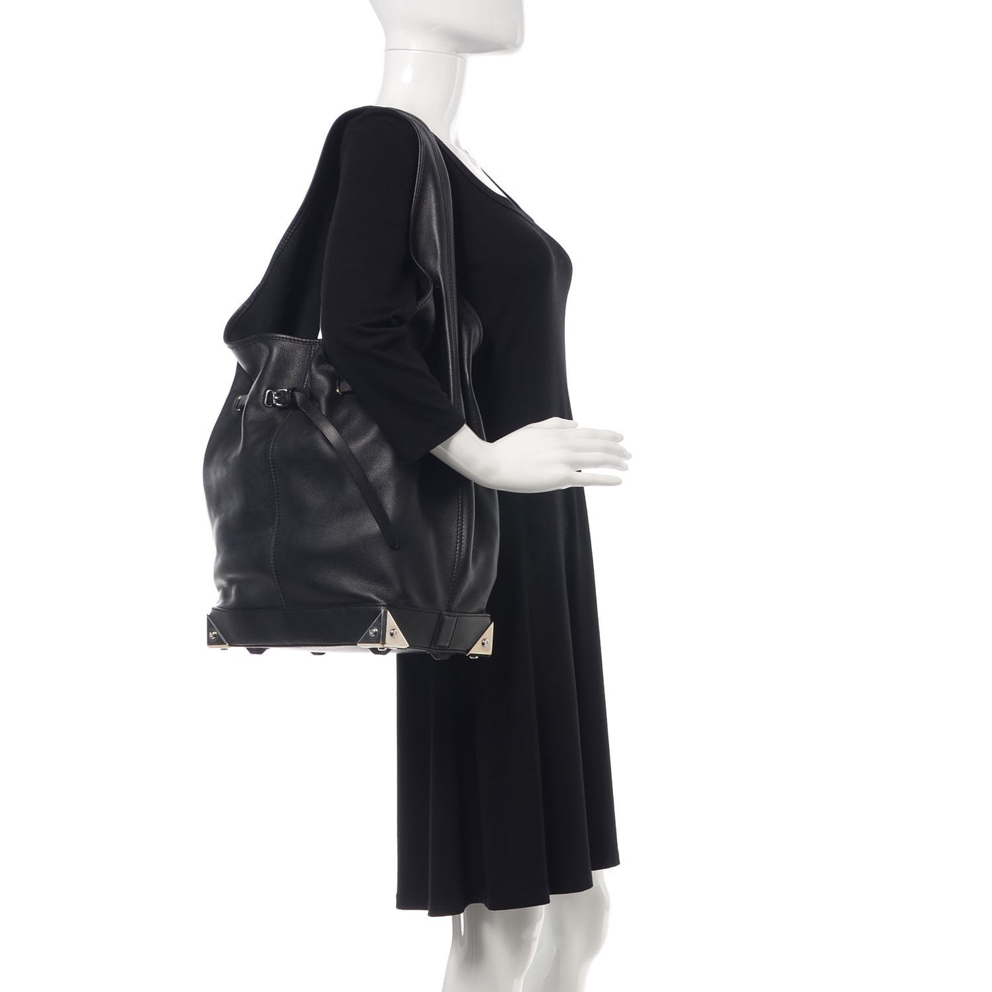 Calfskin Robyn Drawstring Hobo Black