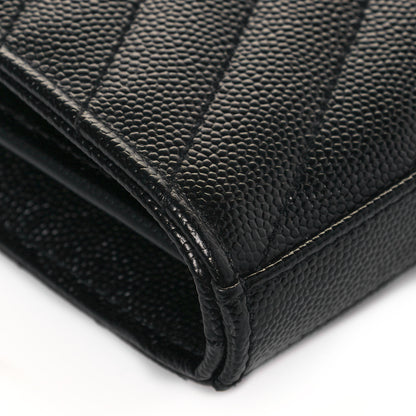 Saint Laurent Grain De Poudre Matelasse Chevron Monogram Chain Wallet Black 10 of 12