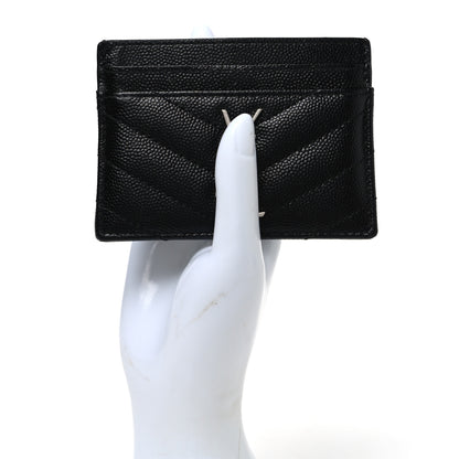 Saint Laurent Grain De Poudre Matelasse Chevron Monogram Credit Card Case Black 2 of 7