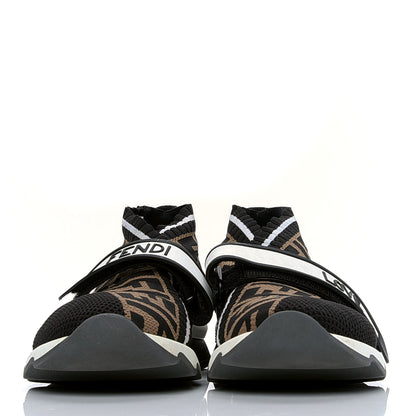 Fendi Stretch Yarn FF Stiff Band Rockoko Sneakers 40 Black White Tobacco 2 of 6