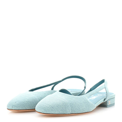 Chanel Denim Cap Toe CC Slingback Flats 37 Blue 4 of 9