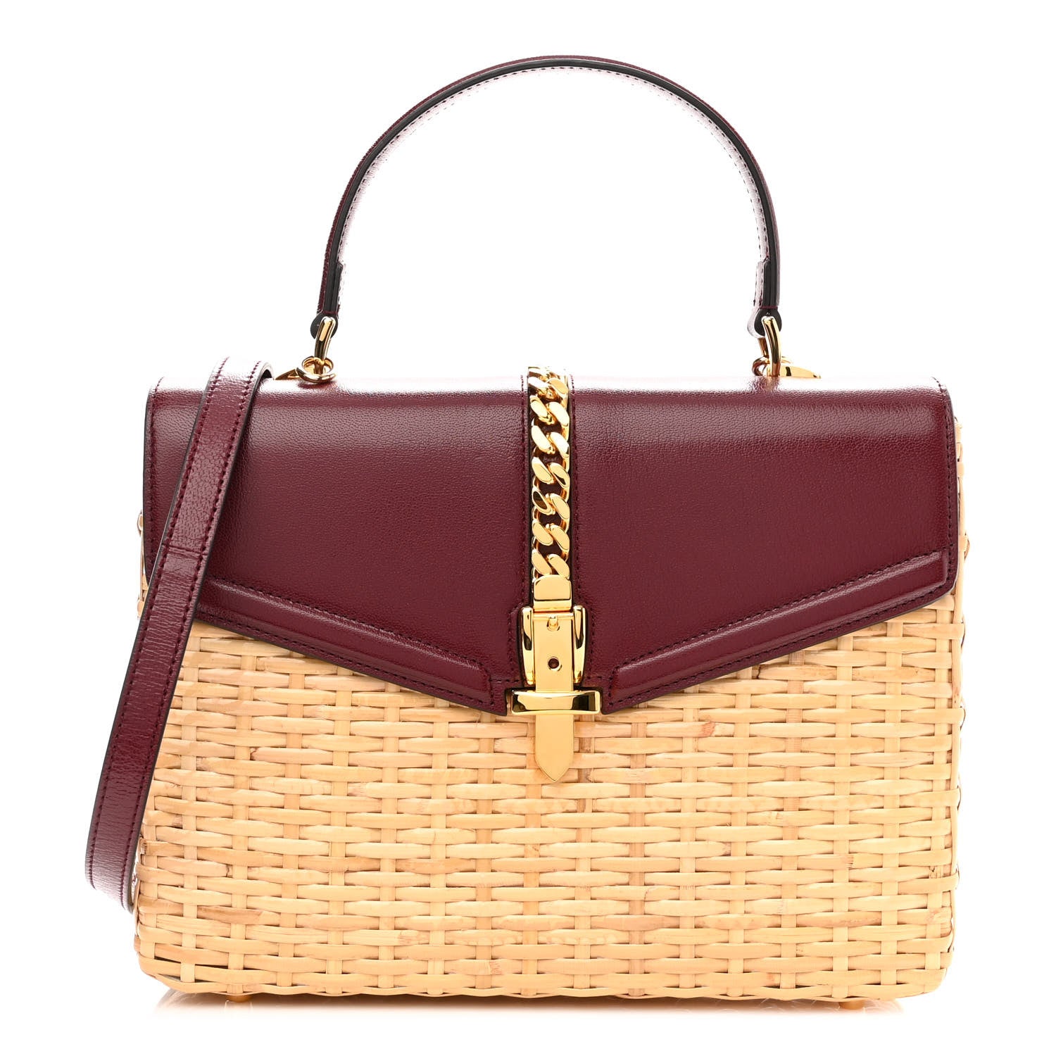 Gucci Wicker Calfskin Small Sylvie Top Handle Bag Naturale Rubicund 1 of 10
