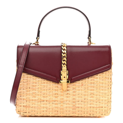 Gucci Wicker Calfskin Small Sylvie Top Handle Bag Naturale Rubicund 1 of 10