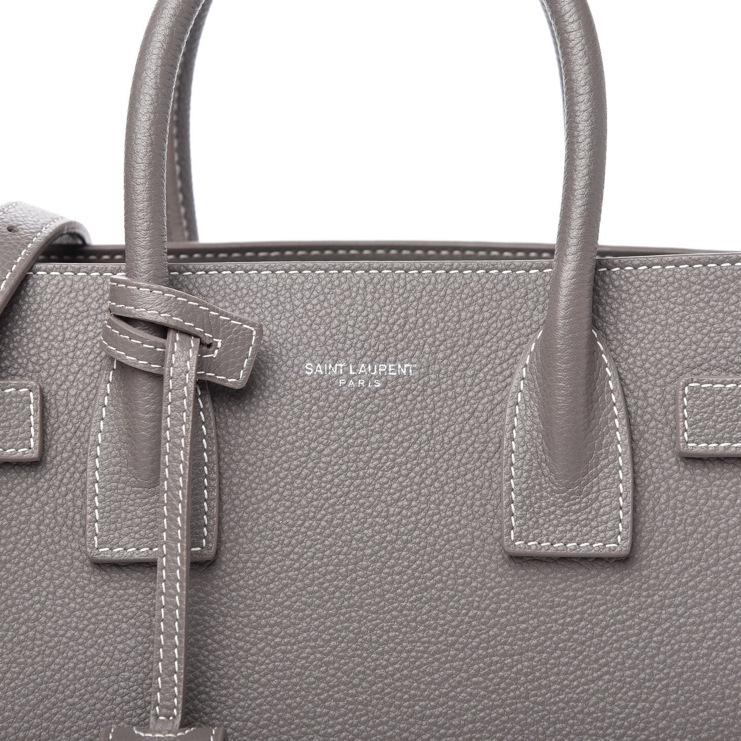 Grained Calfskin Topstich Baby Sac De Jour Fog